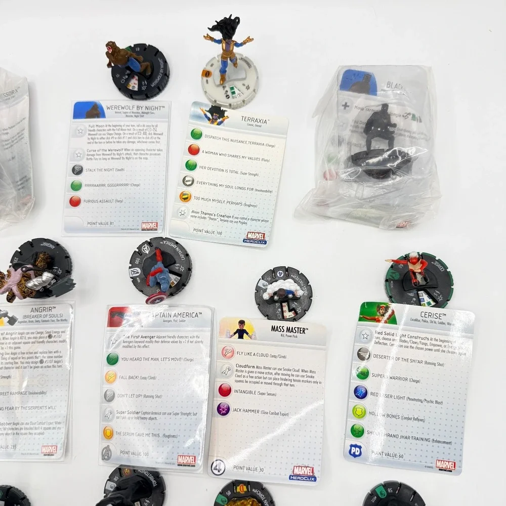 Heroclix Marvel Uncommon, Super‎ Rare, Unique Mixed Lot of 15 with Cards Lot G